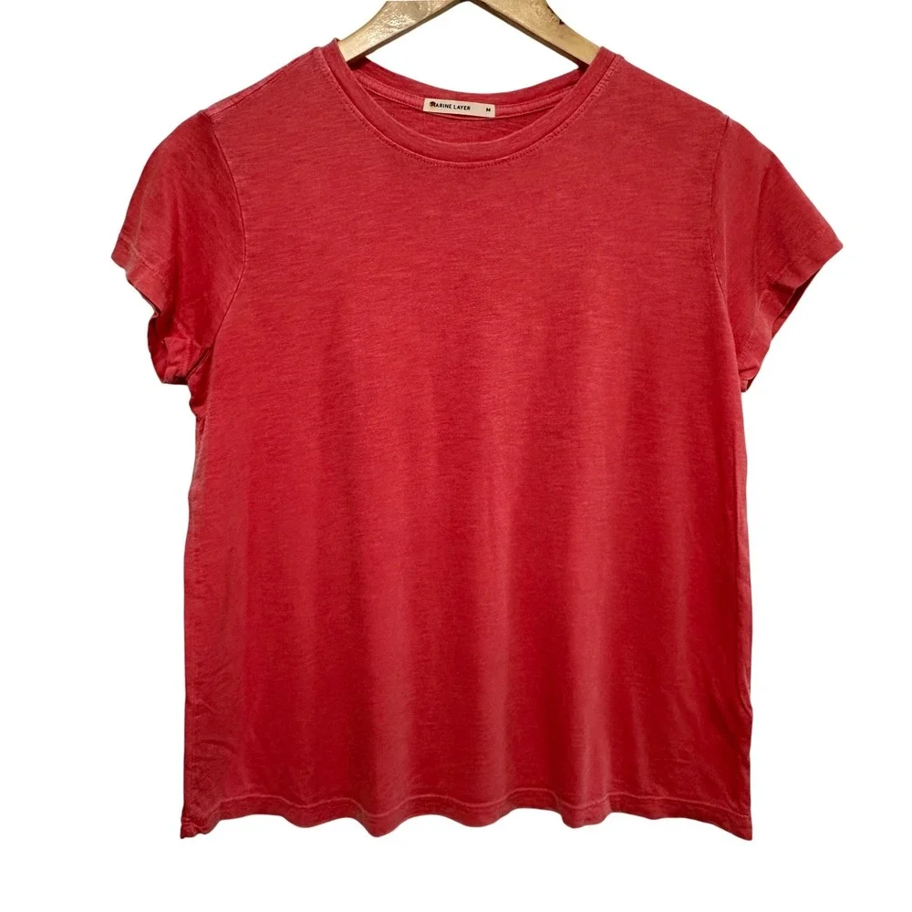 Marine Layer T-Shirt Womens Medium Red Short Sleeve Crew Neck Slub Knit Casual - Picture 1 of 8